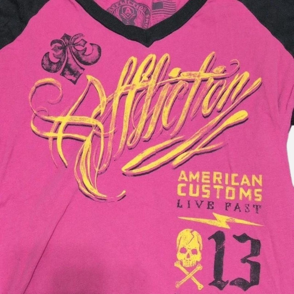 Affliction Pink & Black American Customs Graphic T-Shirt (Small) ‼️Price Firm‼️ - Picture 6 of 7